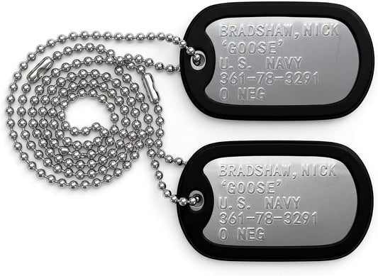 Military Dog Tag Necklace with Pre-Stamped ID Plates and Silencers