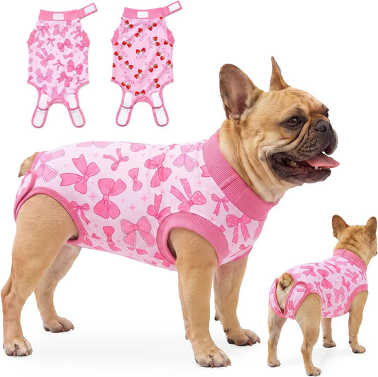 Glittme 2-Pack Ribbed Dog Surgery Recovery Suits for Female Dogs