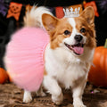 2 Pcs Dog Tutu Dress with Pearl Crown for Small Medium Pet Cat Dog Halloween Costume Dress for Ballet Birthday Party Wed