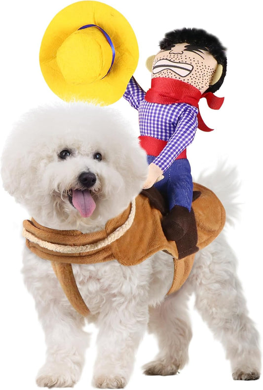 GOYOSWA Dog Cowboy Costume, Dog Halloween Costumes Cowboy Rider Dog Costume Funny Dog Costume for Small Medium Large X-L