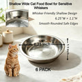 6Pcs Stainless Steel Cat Bowls 6.25In Shallow Wide Whisker-Friendly