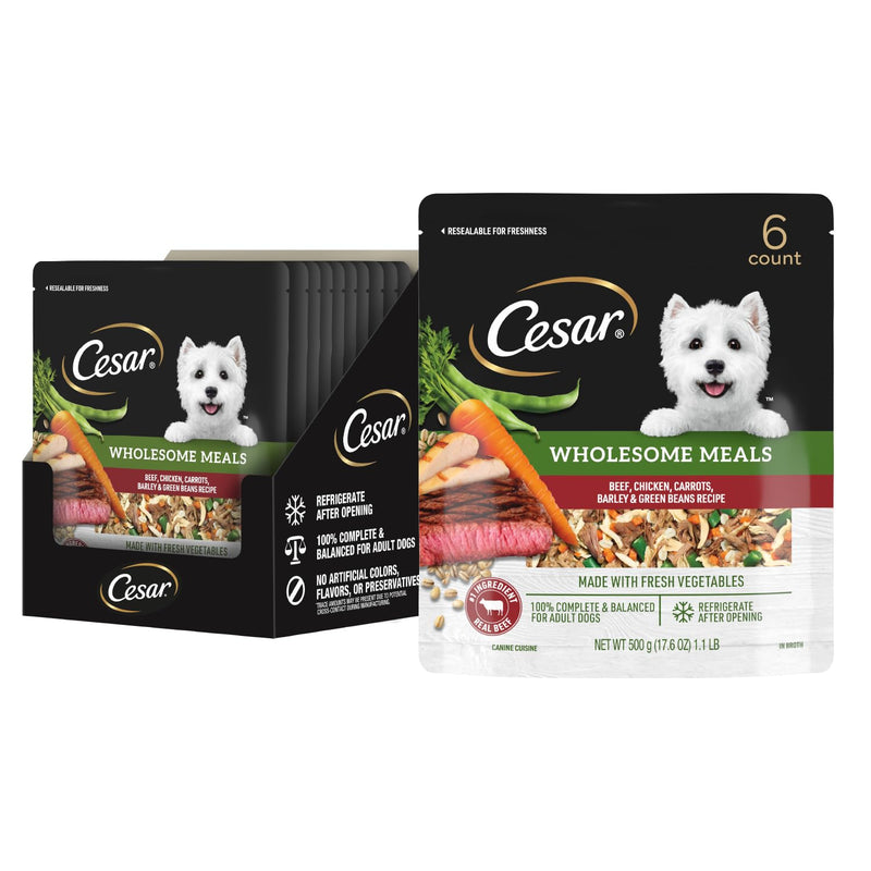 Cesar Wholesome Meals Beef, Chicken, Carrots, Barley & Green Beans Recipe, 17.6 oz. Pouch (6 Count)