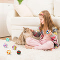 TUSATIY Interactive Cat Ball Toy,6pcs Fuzzy Kitty Balls with Bells,Cat Pom Pom Balls for Kittens to Keep Busy,Colorful C
