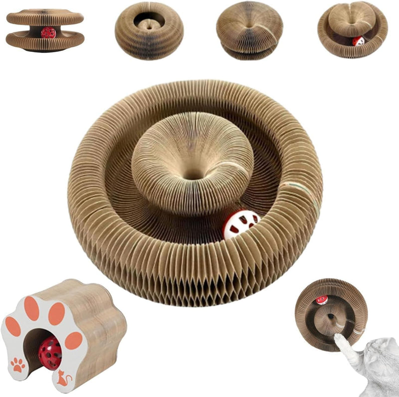 Comasua Kitty Curls Cat Toy,Cardboard Cat Scratcher,Magic Organ Cat Toy,Foldable Recyclable Cat Accordion Toy for Indoor Cat Playing,Interactive Scratch Pad with Toy Ball(1pc)