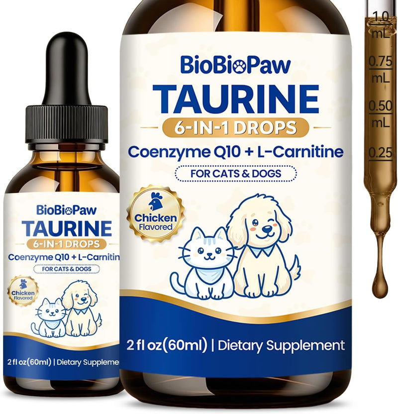 Taurine for Cats & Dogs Liquid Drops with L-Carnitine, CoQ10, Omega-3