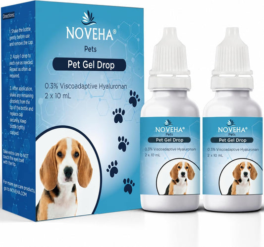 NOVEHA Pet Gel Eye Drops with 0.3% Viscoadaptive Hyaluronan | Eye Solution for Severe Dry Eyes - Long Lasting Hydration, Reduces Nuisance, Swelling & Dryness -