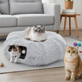 DUMOS Cat Tunnel Bed for Indoor Cats, Cave Donut Play Tunnel, Silver