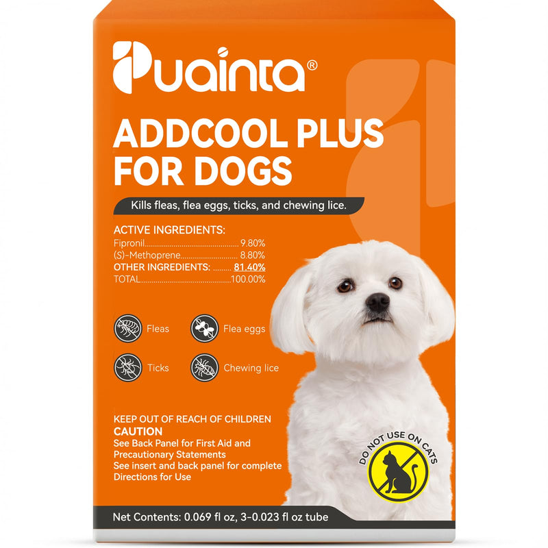 PUAINTA Addcool Plus Flea and Tick Prevention for Small Dogs & Puppies (5-22 lbs), Professional Topical Treatment, 3 Monthly Doses, Fast-Acting Waterproof Dog Flea Drops