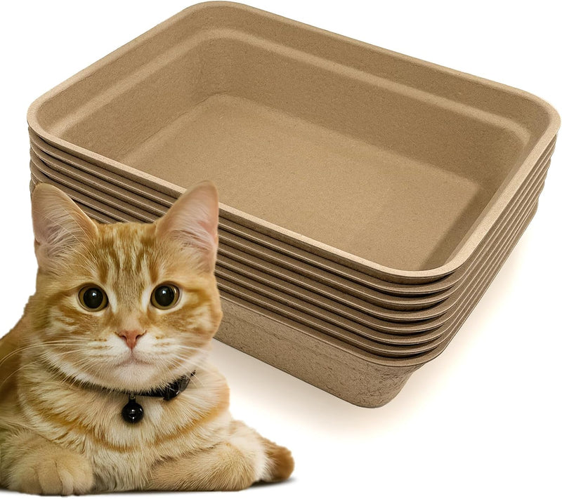 Nexboraque 8 Pack Disposable Cat Litter Box, 17 x 13.2 x 4 Inch Large Kitty Litter Box Pans Paper Cat Litter Tray for Ha