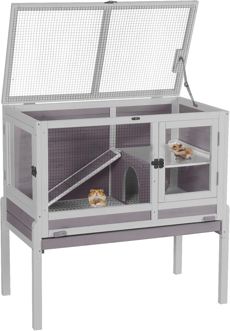 Aivituvin Wooden Guinea Pig Cages Indoor with Removable Stand, Anti Chewing Rabbit Hutch with Ramp and Wire Mesh, 2 Stor