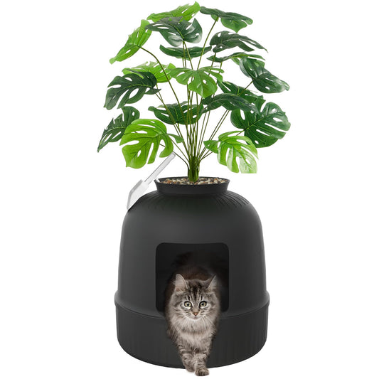 Lifewit Cat Litter Box, Hidden Enclosure Litter Tray with Odor Control & Carbon Filter in Living Room, Bedroom, Corner with Faux Plant& Plastic Scoop, 48 x 120 cm/19x47, Black
