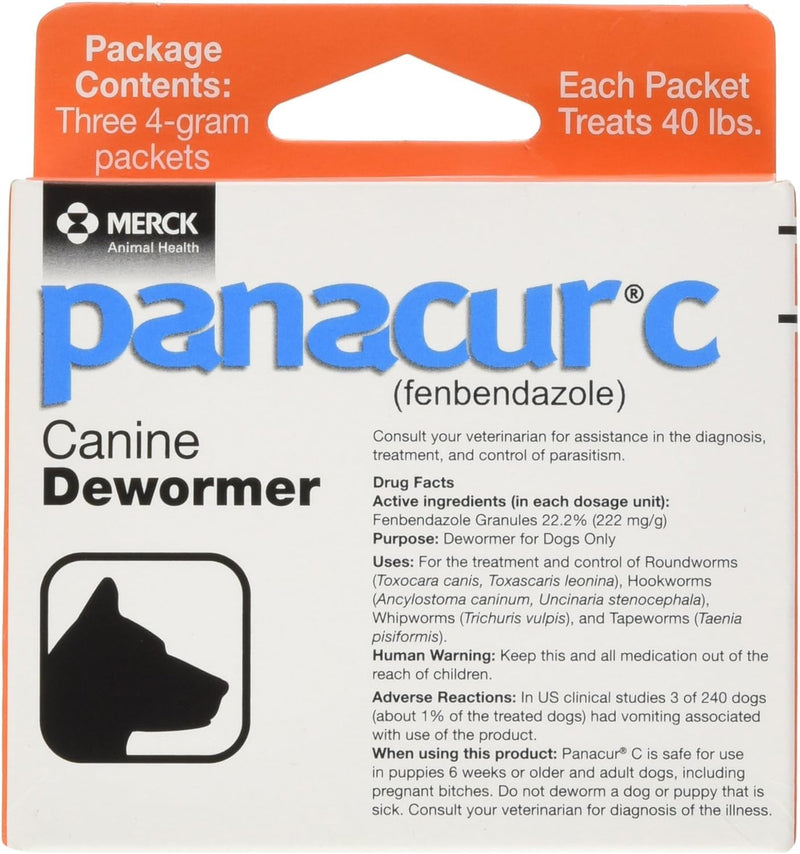 Panacur C Canine Dewormer Dogs 4 Gram Each Packet Treats 40 lbs (3 Packets) (Fivе Расk)