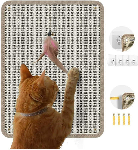 Cat Nail File Scratcher - Natural Sisal Scratch Mat with 80-Grit Aluminum Oxide, Adhesive Sheets & Expansion Screws for 