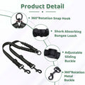 LEOSASA Double Dog Leash for 2 Dogs - No Tangle 360°Swivel Splitter with Reflective Stitching, Adjustable Length and Stretchy Shock-Absorbing Comfort, for Small/Medium Dogs Walking Training (S(2.0cm)
