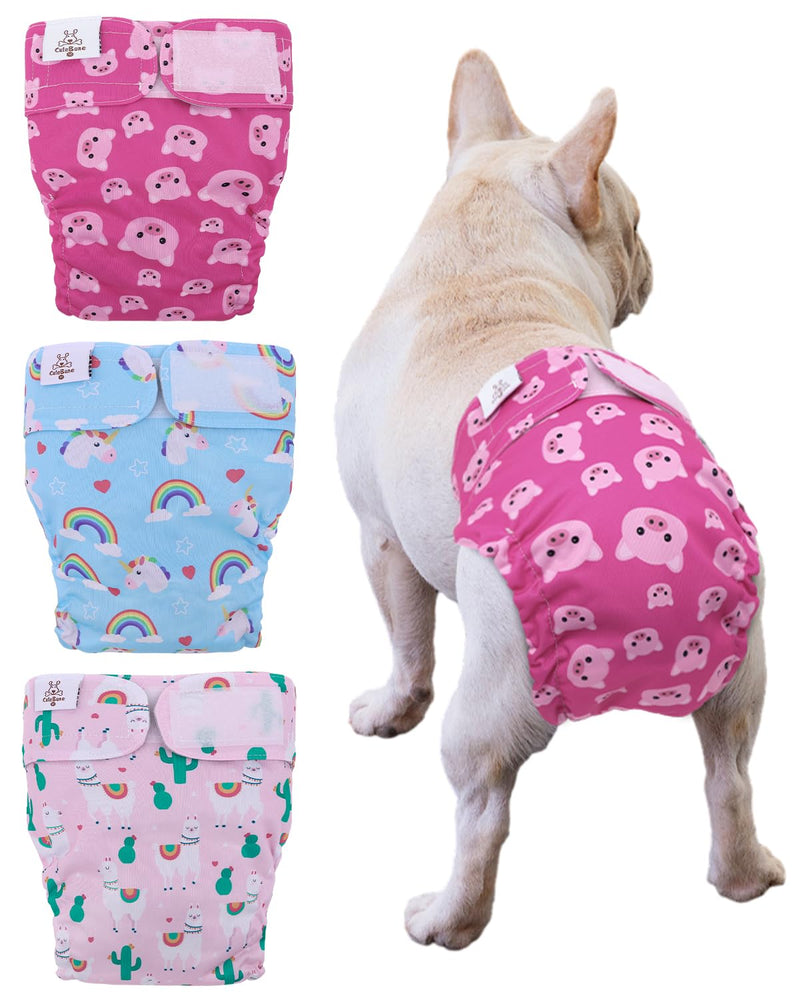 CuteBone Washable Dog Diapers Female No Tail Hole 3 Pack Reusable Doggie Period Training Pants for Docked-Tail Frenchie French Bulldog Boston Terrier Without Tail WWD15M