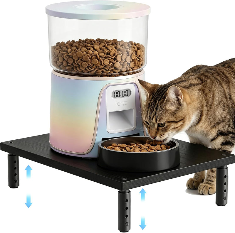 OPNICE Adjustable Cat Food Stand, Elevated Cat Feeder Stand with 4 Height Settings, Automatic Cat Feeder & Tradition Bow