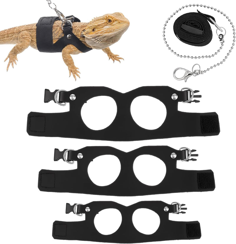 3 Pack Bearded Dragon Leash and Harness Set, Small Reptile Lizard Vest Harness Leash, 3 Size Adjustable Lizard Walking S