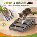 Heerduos Adjustable 4 Steps Litter Box Step,Litter Box ramp for Cat Litter Boxes,Washable Easy Cleaning Cat Litter Catcher & Litter Step with Filter Functions for Small & Elderly Cats(Gray)