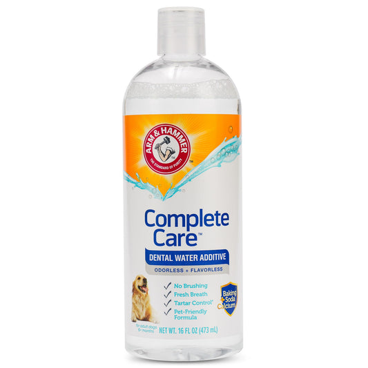 Arm & Hammer Complete Care Dog Dental Water Additive, Odorless Flavorless Daily Oral Care Solution with Baking Soda and Calcium for Plaque, Tartar, and Fresh Breath, 16 Fl Oz