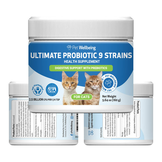 Pet Wellbeing Ultimate Probiotic 9 Strains with FOS Prebiotics for Cats - Digestive Health, Immune Support & Gut Flora Balance - NASC Certified & Vet-Formulated - 160 g Powder