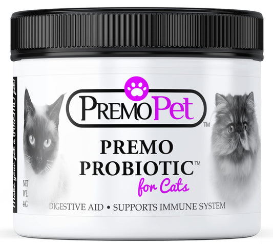 PROBIOTIC for Cats – 120 Servings - Premo Pet – Digestive Aid Plus Prebiotics - Best for Diarrhea, Vomiting, Gas, Skin Conditions – Tasteless – Wheat & Dairy Free – GMP – Vet Approved