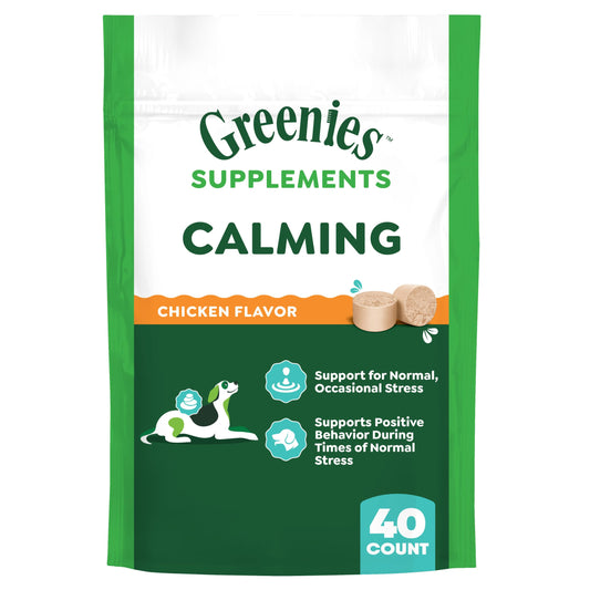 Greenies Supplements Calming Chews for Dogs Chicken Flavor, Dog Calming Chews, 7.3 oz. Container of 40 Count