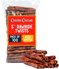 Canine Chews Small Rawhide Twists for Dogs - Pack of 100 5" Beef Flavored Rawhide Sticks for Small Dogs & Puppies - Prot