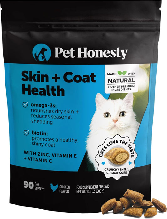 Cat Skin & Coat Health Chews – Crunchy & Creamy Treats with Omegas, Vitamin C & E, Biotin – Soothes Itchy, Dry Skin, Reduces Shedding & Promotes a Shiny Coat – Cat Vitamins (Chicken 90-Day Supply)