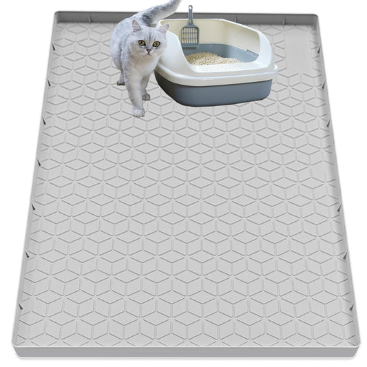 Jacooxi Cat Litter Mat for Litter Box, Silicone Large Cat Litter Trapping Mat - 40x28 in, Waterproof & Non-Slip, Durable & Easy Clean, Light Gray