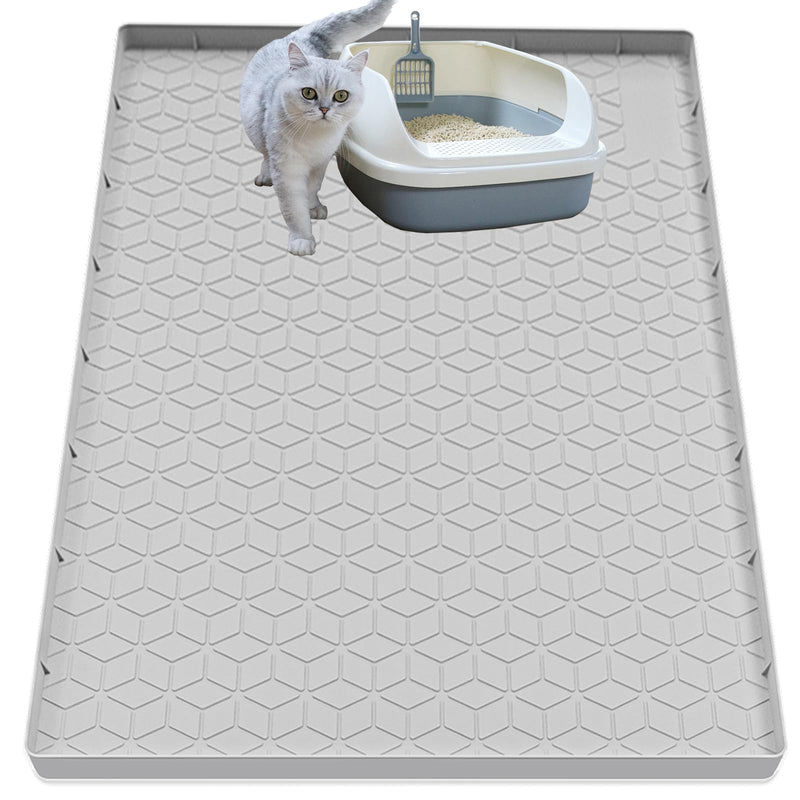 Jacooxi Cat Litter Mat for Litter Box, Silicone Large Cat Litter Trapping Mat - 40x28 in, Waterproof & Non-Slip, Durable & Easy Clean, Light Gray