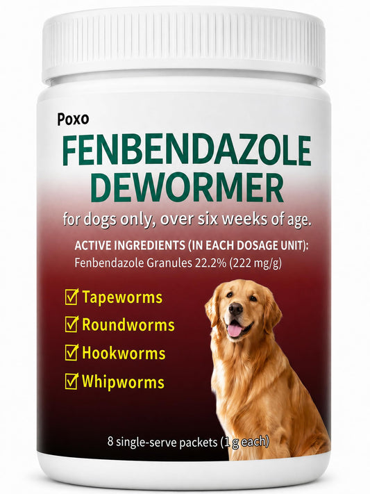 Fenbendazole Dog Dewormer Powder for Tapeworms, Roundworms, Hookworms & Whipworms, 1g Pouch (Treats 10lbs per Pouch)