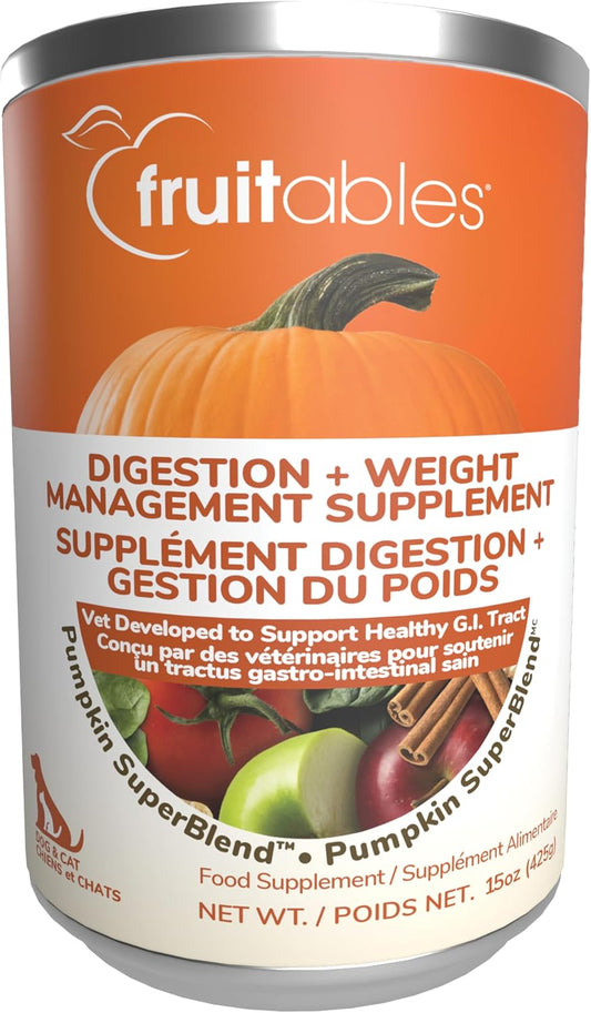 Fruitables Pumpkin Digestive Supplement, Made with Pumpkins for Dogs, Healthy Fiber Supplement for Pet Nutrition, Packed with Superfoods, 15 oz
