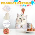 Cat Birthday Hat and Bandana Scarf, Cat Birthday Outfit Party Hat Dog Costumes Cute Lace Puppy Bib Scarf Party Decorations Set for Small Medium Cats & Doggy