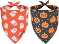 ADOGGYGO Halloween Dog Bandanas, 2 Pack Ghost Pumpkin Dog Scarf
