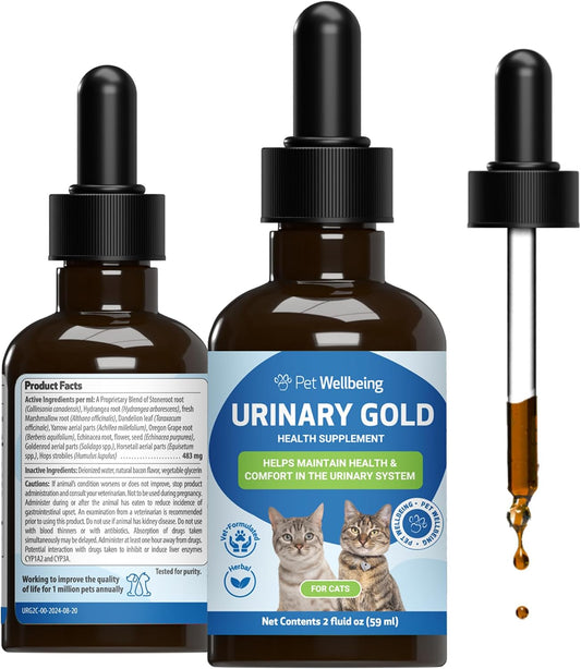 Pet Wellbeing Urinary Gold for Cats - Vet-Formulated Multi-Herb Urinary Tract Support - Feline Bladder Health & Urinary System Wellness - Holistic Cat Supplement - Liquid Formula 2 oz (59ml)
