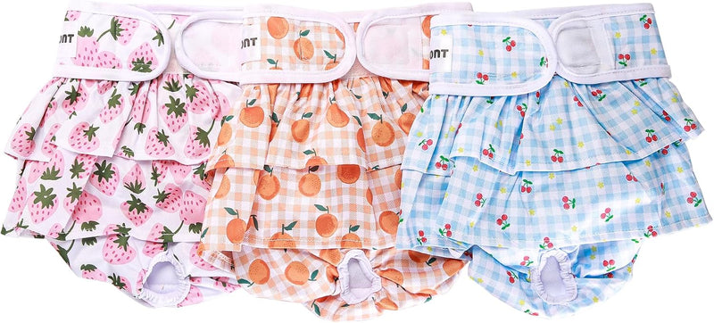 Avont 3 Pack Reusable Dog Diapers Female-Strawberry/Orange/Cherry