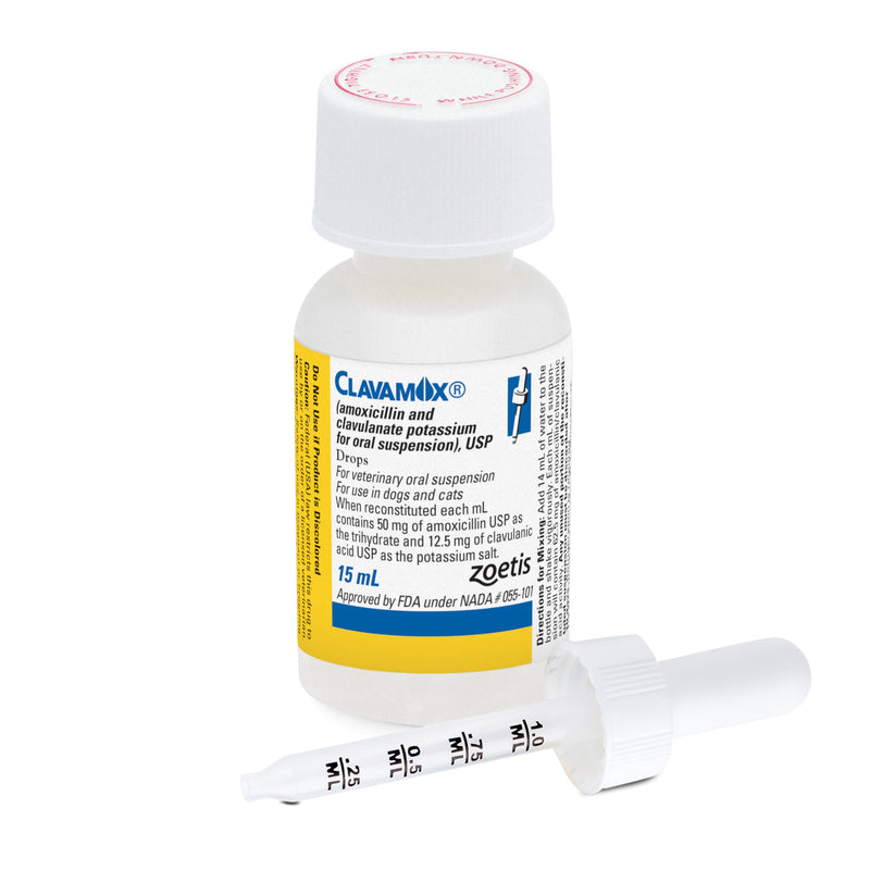 Clavamox (amoxicillin and clavulanate Potassium for Oral Suspension) Drops for Dogs & Cats, 15 mL