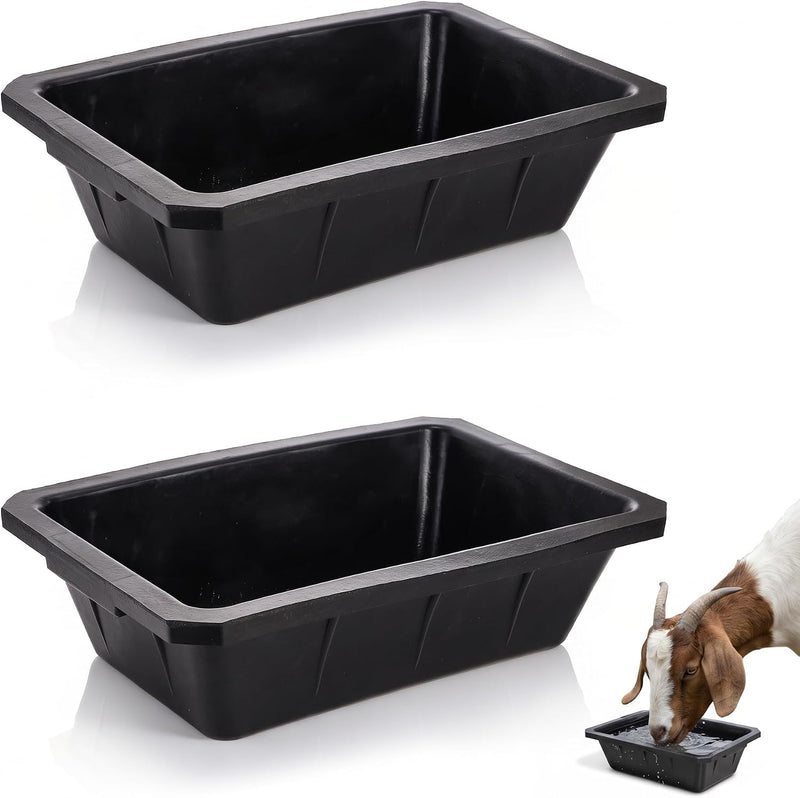 Cididu 2 Pack Rubber Feeder Pan, 10 Quart Large Horse Trough Feeder Bucket, Heavy Duty 2.5 Gallon Chicken Dust Bath Tub 