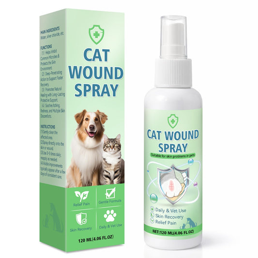Cat Wound Spray for Dogs and Cats, Waterproof Pet Skin Care Spray for Scratches Bites Burns Redness and Minor Cuts, Gentle Dog Wound Care Formula Supports Daily Recovery and Comfort, 120ml (120ml)