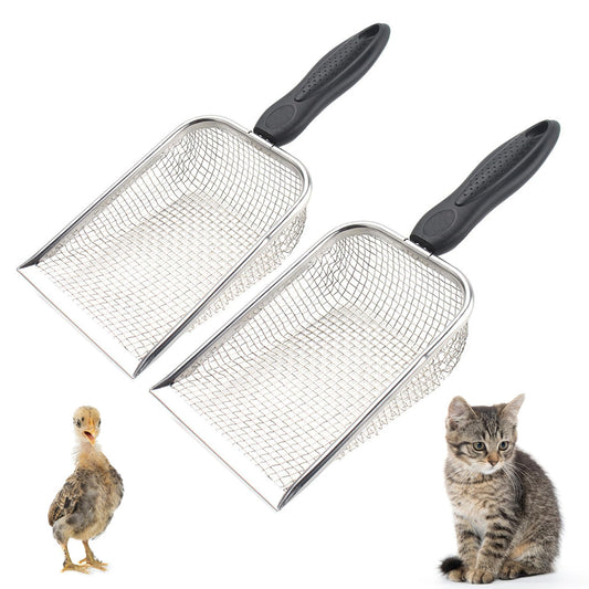 Chicken Poop Scooper for Coop, 2 Pack Chicken Coop Shovel with 0.15 Inch & 0.2 Inch Mesh Metal Chicken Coop Rake and Scoop Tool, Sifting Shovel for All Litter Types Easy Clean Kitty Waste Litter