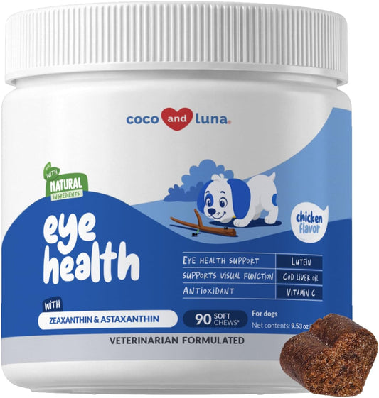 Eye Support for Dogs - 90 Soft Chews - Dog Supplements for Vision, Eye Vitamins for Dogs, with Cod Liver Oil Antioxidant, Dog Omega Supplement, Omega 3 EPA and DHA Fatty Acids.