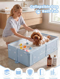 Collapsible Dog Bath Tub for Small Dogs & Cats, Portable Puppy Tub with Side Drain Outlet, Hanging Tab, Foldable Rigid-P