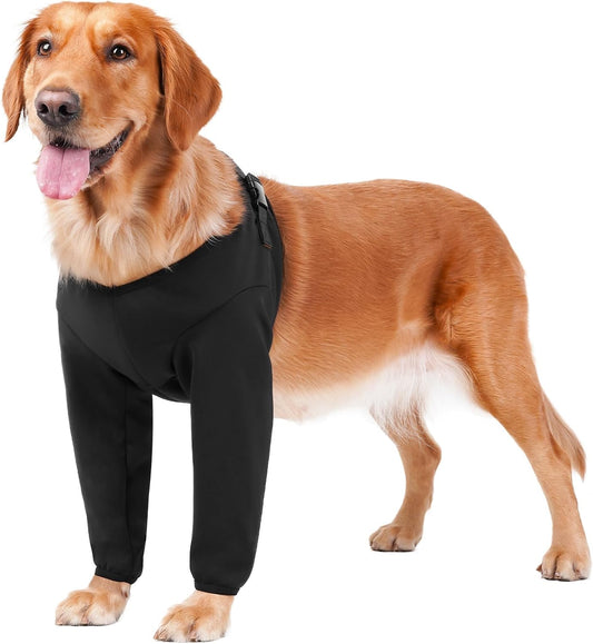 BARKLESS Dog Surgery Recovery Suit for Front Leg, Breathable & Soft Dog Long Front Leg Sleeve Shirt to Stop Licking, Adjustable|Comfortable Male Female Wound Cover, Pet Cone Alternative (Black, L)