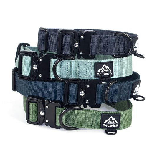 Tacwild Dog Collar for Large Dogs - Adjustable, Chew Proof Nylon Collar with Metal Quick Release Buckle and D-Ring for Dog Tags (Dark Green, L)