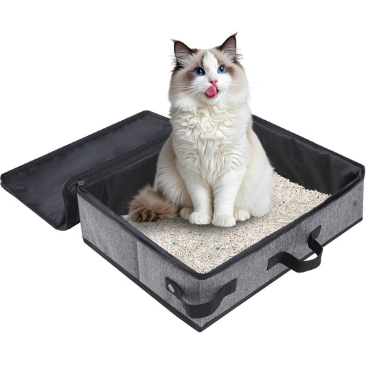 Foldable Travel Litter Box for Cats with Zipped Lid, Portable Cat Litter Box, No Leakage, No Smell, Waterproof for Travel, Car, Camping, Hotel