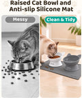 WinTour 2 Pack Elevated Cat Bowls with Food Mat, 15° Tilted Non-Slip Raised