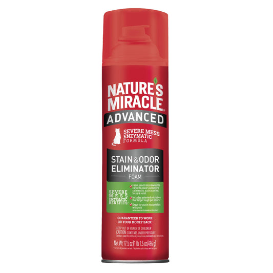 Nature’s Miracle Advanced Stain and Odor Eliminator Foam Cat 17.5 Ounces, for Severe Cat Messes, Aerosol