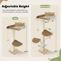 Solid Wood Cat Window Perch with 2 Jumping Platforms, Cat Hammock for Window with Scratching Post, Sisal Tall Cats Scratching Post with Large Perch, Wooden Cats
