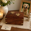 IBLAY Sheesham Wood Pet Urn Box for Dogs & Cats, Wooden Pet Memorial Keepsake Box with Paw Inlay, 75 Cu. in. Capacity, 7