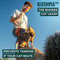OutdoorBengal Kushma™ - Long Leash for Cats and Small Dogs with Bungee - Silicone + Nylon - No Tangle, Hands-Free for Waist and Body, Lightweight - Extra Long Cat Leash for Small Dogs (Navy)